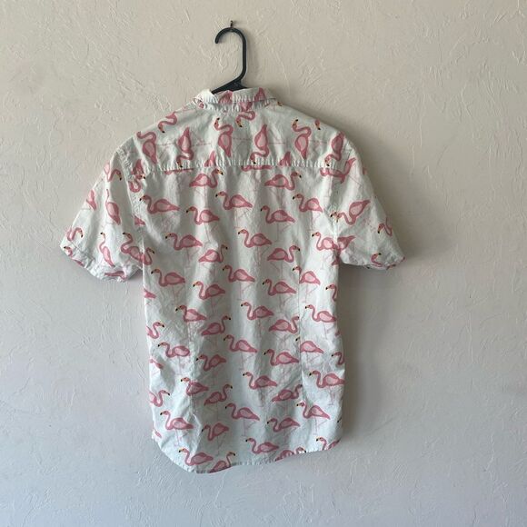 Super Massive Men Mint Green pink flamingo short sleeve button down shirt - Picture 8 of 8